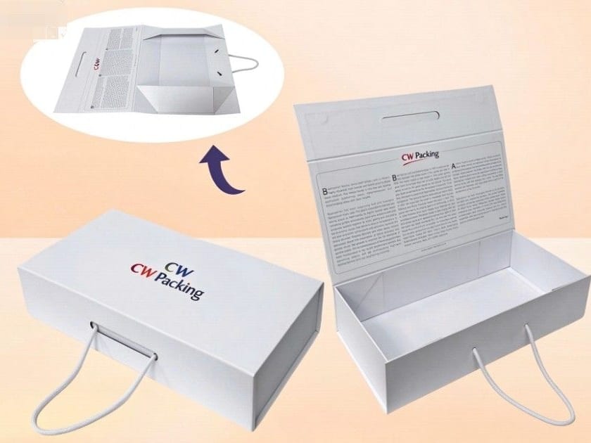 Folding gift box with rope handle